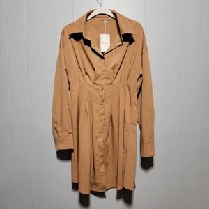 Tan Button-Up‎ Shirt Dress